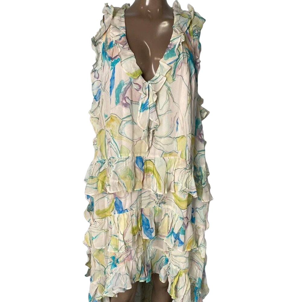 NEW MAEVE Women's V-Neck Hi-Low Flowy Dress Size XL Pastel Multi Floral Print